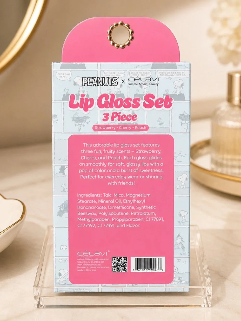 Peanuts x Célavi 3 Pc Lip Gloss Set Snoopy Strawberry Cherry Peach NWT